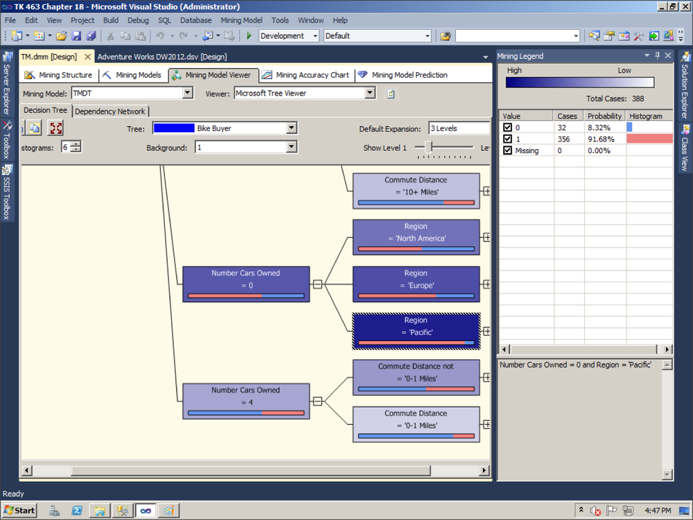 Viewing the Decision Trees mining model.