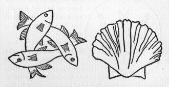 Interlaced fishes. Escallop.