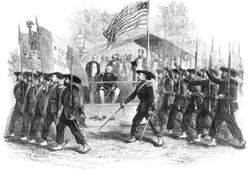 26. The Garibaldi Guard Marching in Review, Washington, July 4, 1861. (ILLUSTRATED LONDON NEWS, AUGUST 3, 1861; AUTHOR’S PRIVATE COLLECTION)