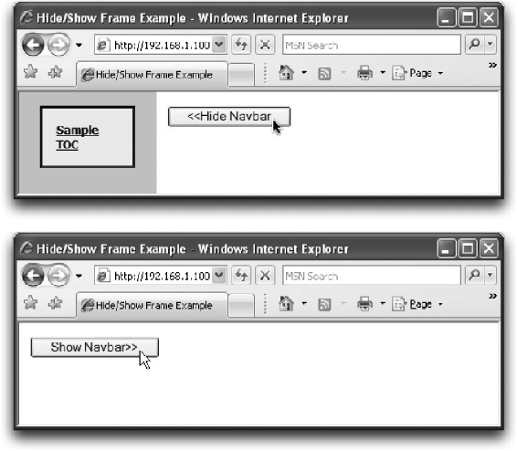 Hiding and showing a frame in a frameset