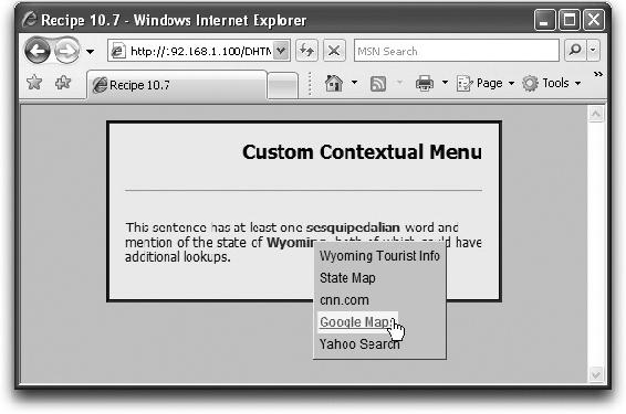 A context-sensitive pop-up menu