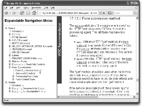 The expandable navigation menu