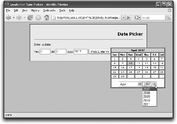 Pop-up calendar picker