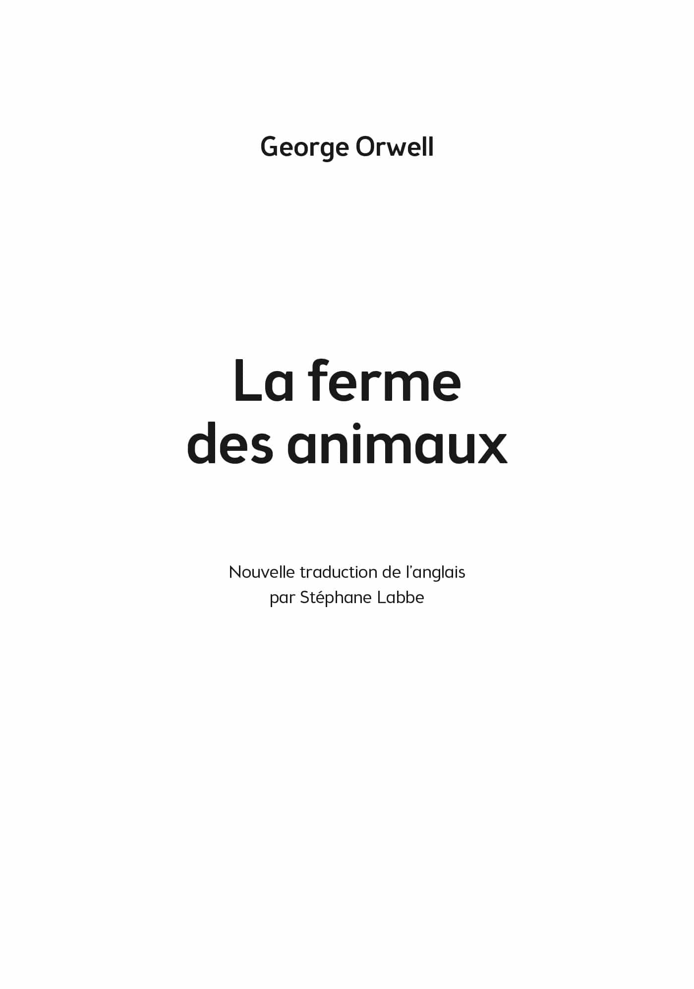 Page de titre : George Orwell, La ferme des animaux, Hachette Jeunesse