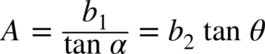 The new tracking equation will use an angle α. Dropping a line from apogee splits the baseline into two components, b1 and b2, that add to B.