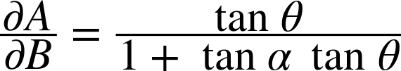 The new tracking equation will use an angle α. Dropping a line from apogee splits the baseline into two components, b1 and b2, that add to B.