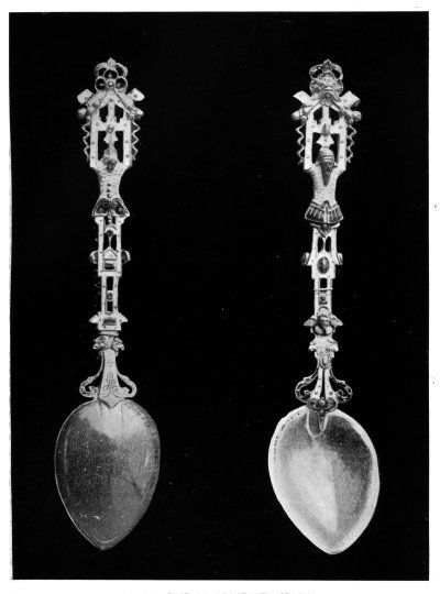 FIG. 20.—PAIR OF DECORATED SPOONS. (In the Victoria and Albert Museum.)