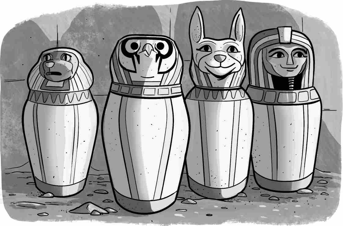 Four canopic jars of different types.