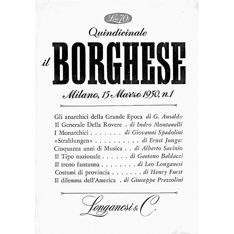 Primo numero de «il Borghese», 15 marzo 1950 (Biblioteca Istituto nazionale “Ferruccio Parri” Milano).