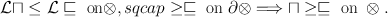 
$$\mathcal{L}\sqcap\leq\mathcal{L}\sqsubseteq\text{ on}\otimes,\\sqcap\geq\sqsubseteq\text{ on }\partial\otimes\Longrightarrow\sqcap\geq\sqsubseteq\text{ on }\otimes.$$
