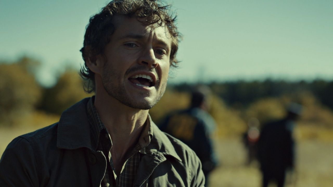 Frame from Hannibal pilot showing close up of Will Graham as he understands this woman is the victim of a copy-cat killer.