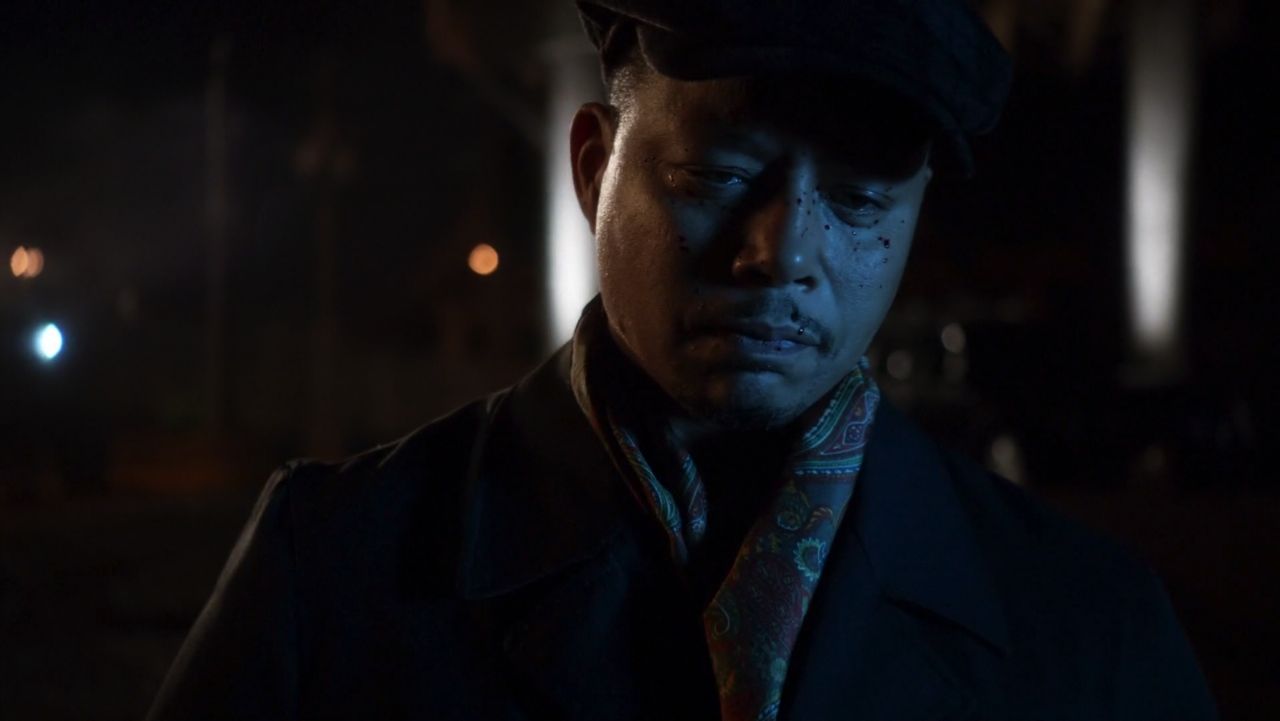 Frame from Empire pilot with Lucious Lyon’s face spattered with blood after shooting his former friend.