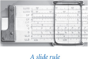 Photo represents a slide rule which has a paper, with several markings attached to it and a slider placed at a particular point.