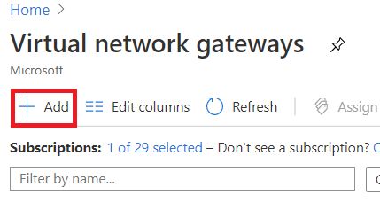 virtual network gateways page