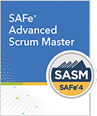 A cover page of a training course titled ‘SAFe Advanced Scrum Master,’ with a SASM SAFe 4 logo is displayed.