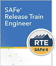 A cover page of a training course titled ‘SAFe Release Train,’ with a RET SAFe 4 logo is displayed.