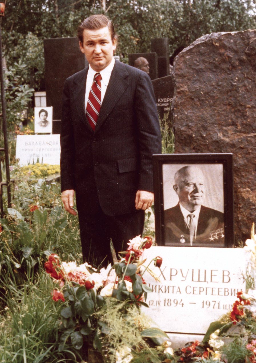 Denied burial in the Kremlin Wall, Nikita Khrushchev was interred in Novodevichy Cemetery in Moscow, where I visited his grave during President Nixon’s final summit in July 1974.  (From the author’s collection)