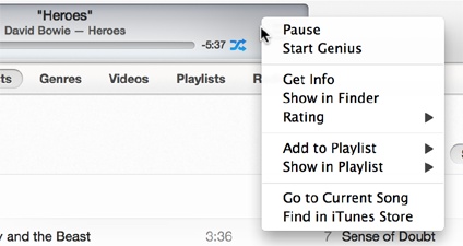 This contextual menu displays when you Control-click the iTunes LCD, at the right or left of the progress bar. Depending on the width of your iTunes window, you might find it difficult to display this menu; you may need to experiment to find the right places to click.