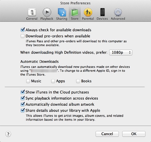 Here’s where you choose which types of content you want to download automatically to your Mac.