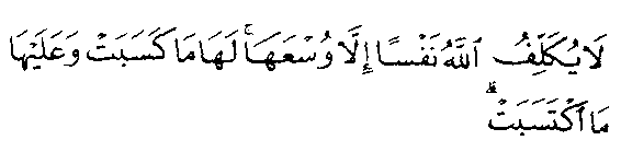 Allah burdens not any soul beyond its capacity. It shall have the reward it earns, and it shall get the punishment it incurs. (Quran 2:287)