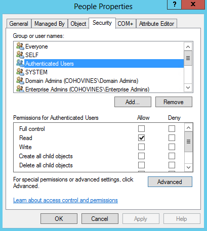 Security properties of an object