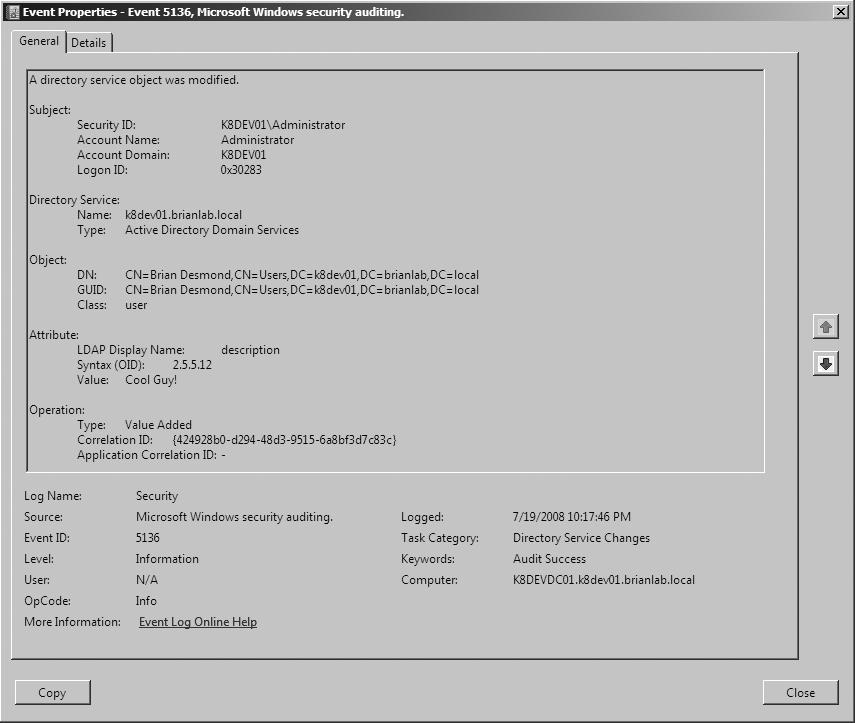 Attribute change audit