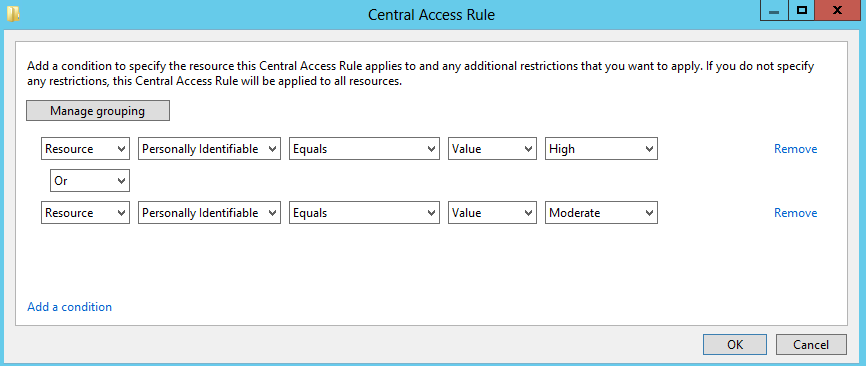 Central access rule targeting criteria