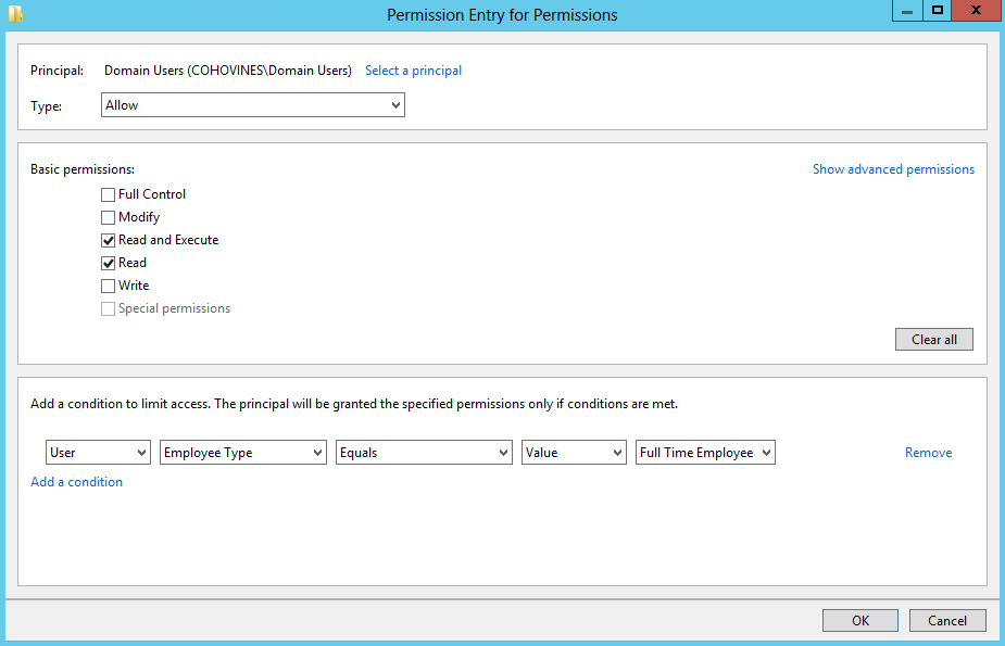 Central access rule permissions editor