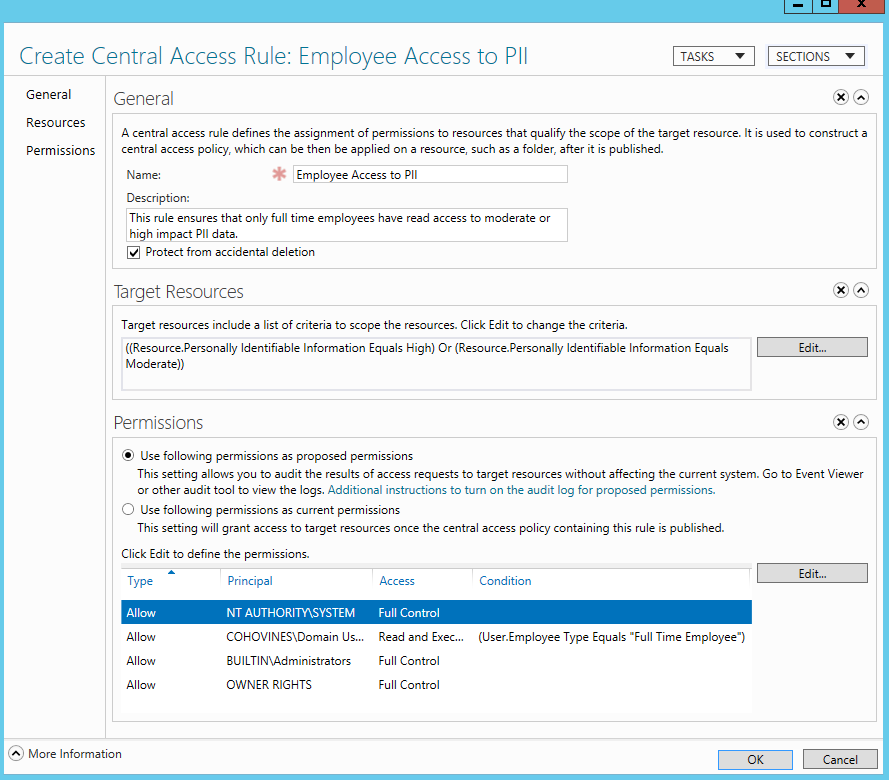 Central access rule configuration