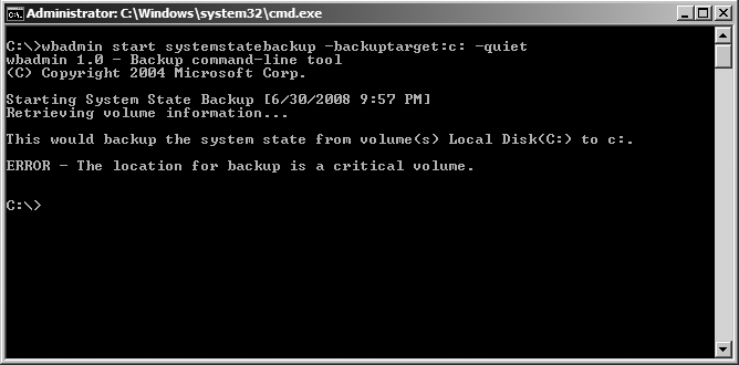 Windows Server Backup error