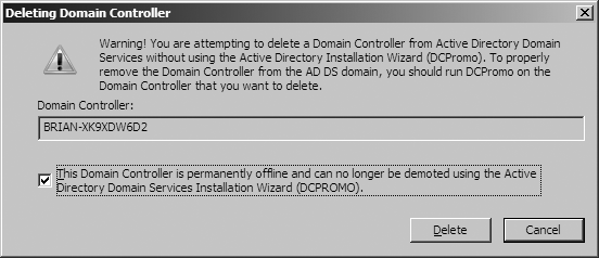 Windows Server 2008 removing a failed domain controller