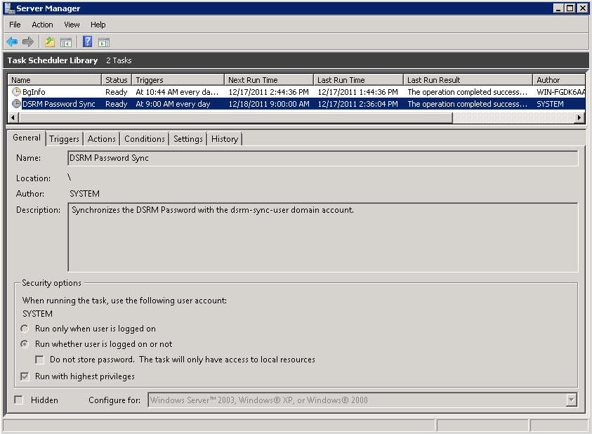 DSRM Password Sync scheduled task