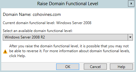 Raising the domain functional level in ADAC