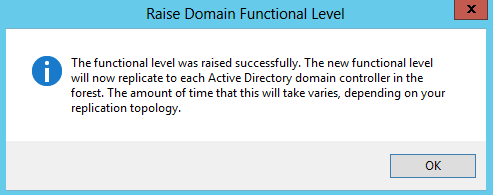 Domain functional level raise confirmation