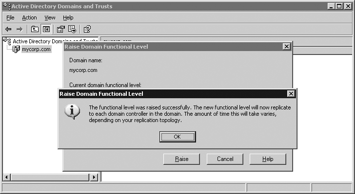 The result of raising the domain functional level with AD Domains and Trusts