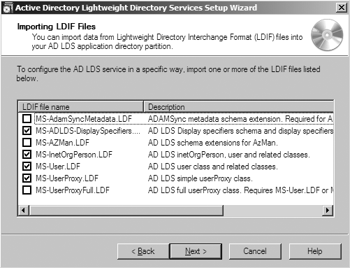 AD LDS LDIF import dialog