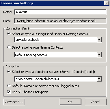 Connecting ADSI Edit to an AD LDS instance