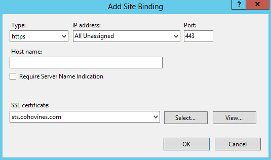 Add Site Binding dialog