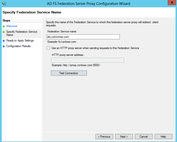 The AD FS Federation Server Proxy Configuration Wizard