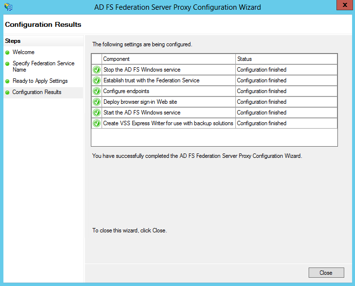 Federation proxy configuration results