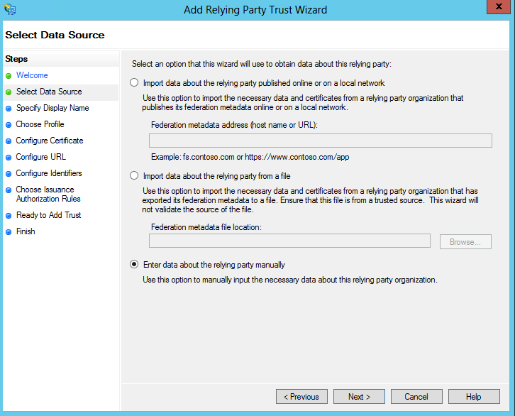 Adding relying party trust manually