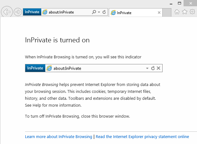 Internet Explorer InPrivate Mode