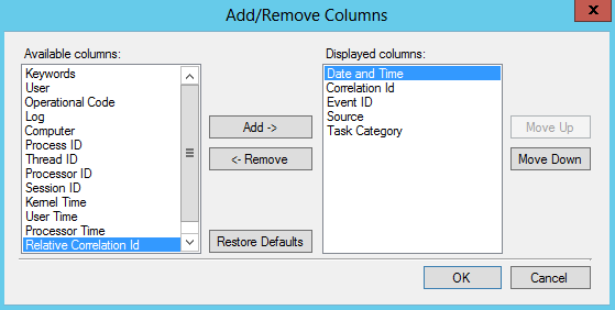 Add/remove columns from Event Viewer