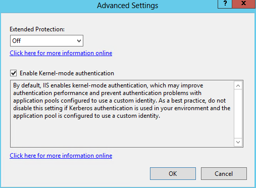 Extended Protection settings