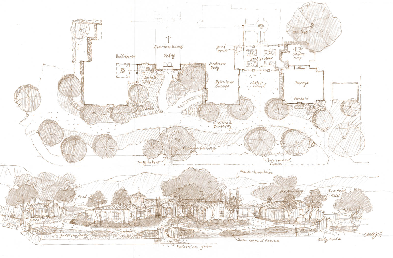 Steve Giannetti's sketch of the house and grounds.