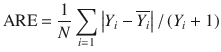 $${\text{ARE = }}\frac{1}{N}\mathop \sum \limits_{i = 1} \left| {Y_{i} - \overline{{Y_{i} }} } \right|/\left( {Y_{i} + 1} \right)$$