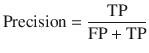 $${\text{Precision}} = \frac{\text{TP}}{{{\text{FP}} + {\text{TP}}}}$$