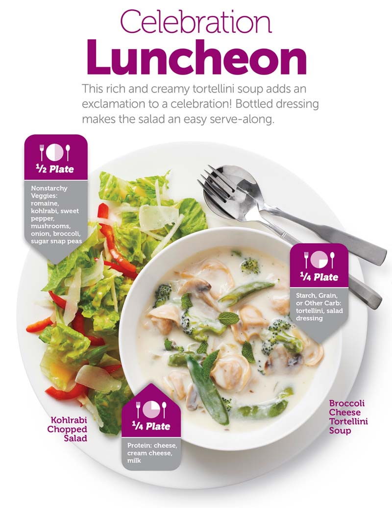 Celebration Luncheon: This rich and creamy tortellini soup adds an exclamation to a celebration! Bottled dressing makes the salad an easy serve-along.