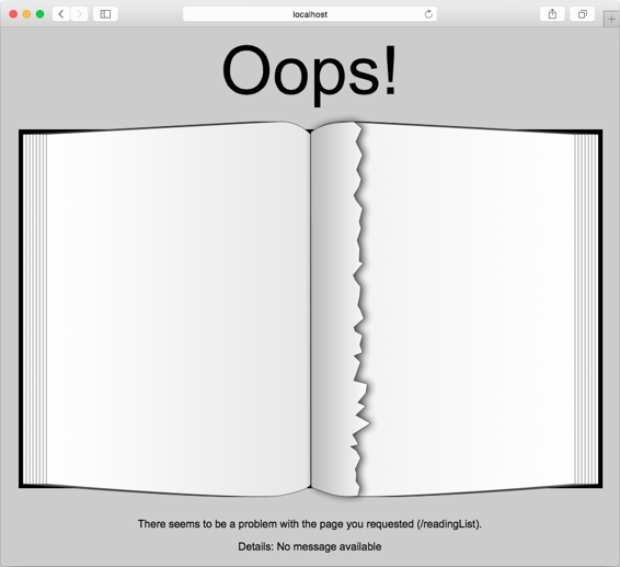 A custom error page exhibits style in the face of failure