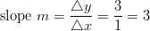 \text{slope} \ m = \frac{\triangle y}{\triangle x} = \frac{3}{1}=3